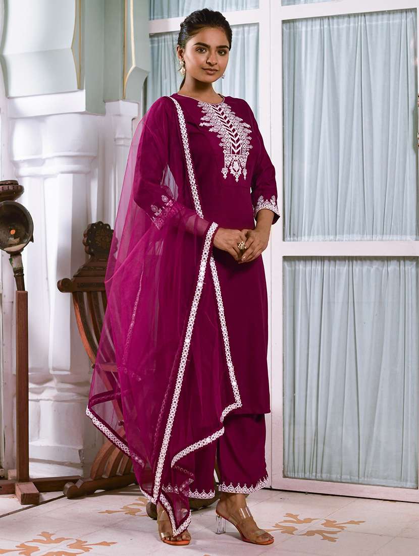 purple embroidered suit set - 19703592 - Standard Image - 1
