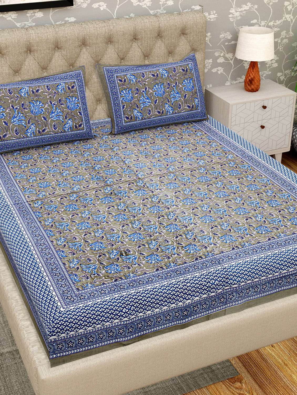 patrico floral 300 tc cotton king size double bedsheet with 2 pillow covers