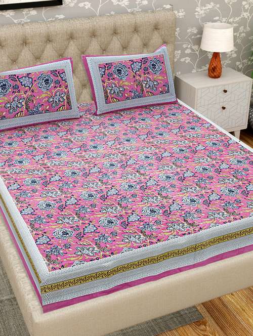 patrico floral 300 tc cotton king size double bedsheet with 2 pillow covers - 19703668 - Standard Image - 0