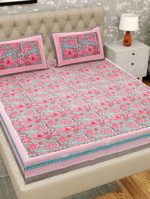 patrico floral 300 tc cotton king size double bedsheet with 2 pillow covers - 19703670 -  Standard Image - 0