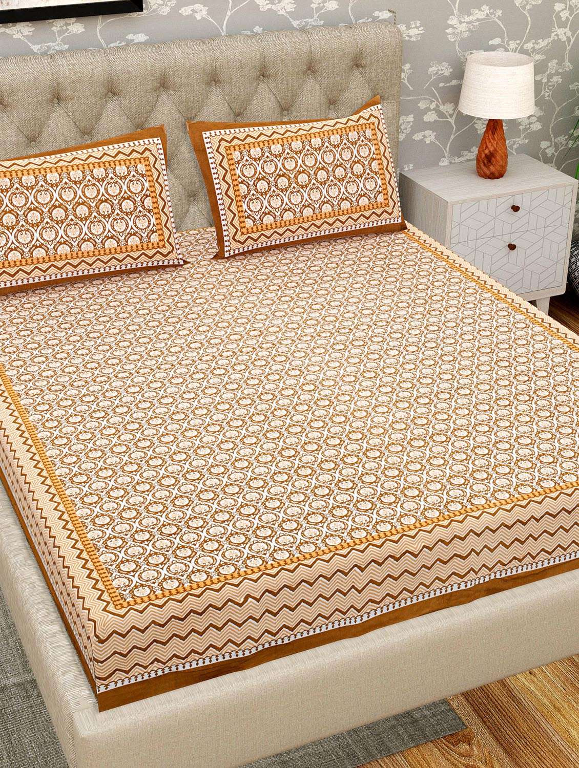 patrico floral 300 tc cotton king size double bedsheet with 2 pillow covers