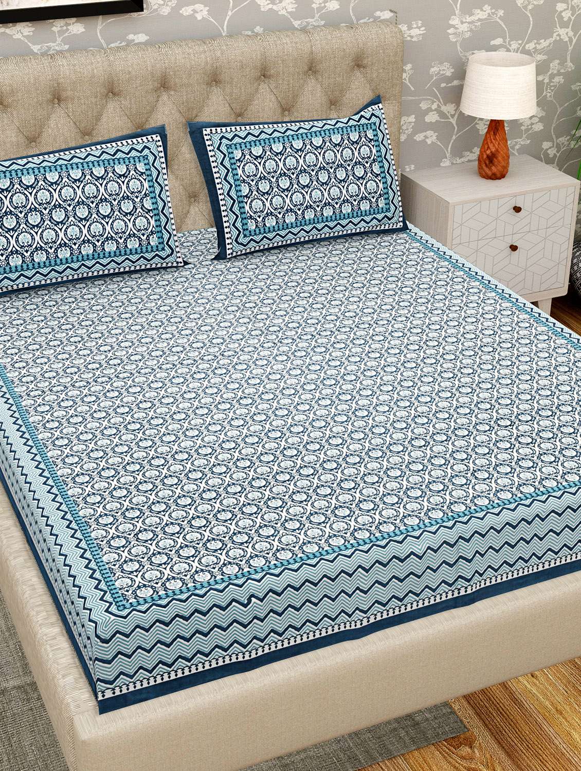 patrico floral 300 tc cotton king size double bedsheet with 2 pillow covers