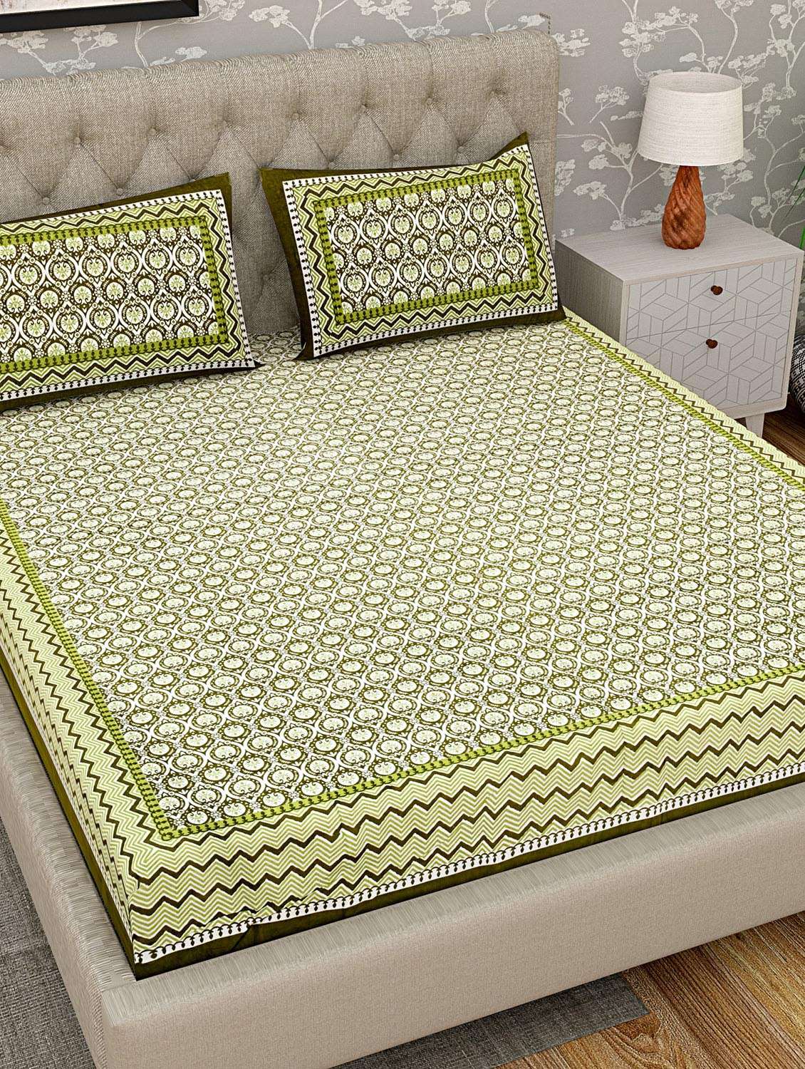 patrico floral 300 tc cotton king size double bedsheet with 2 pillow covers