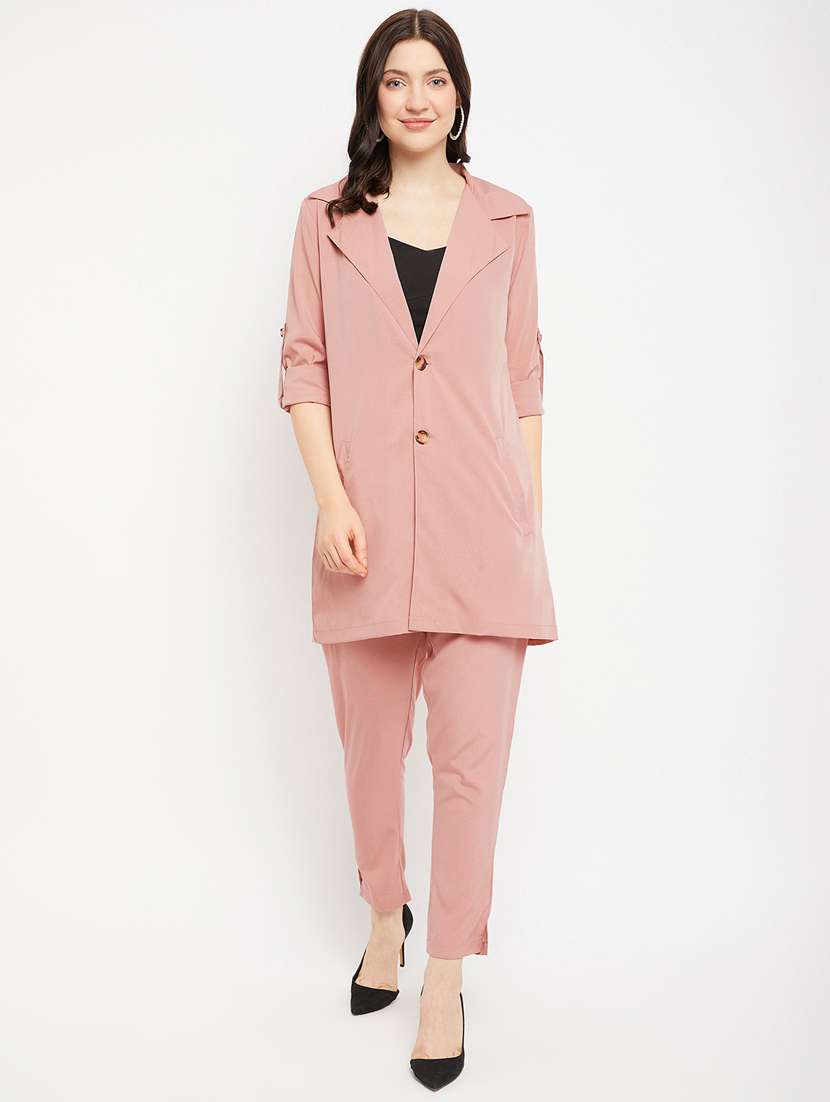 pink solid top and trouser set co-ord