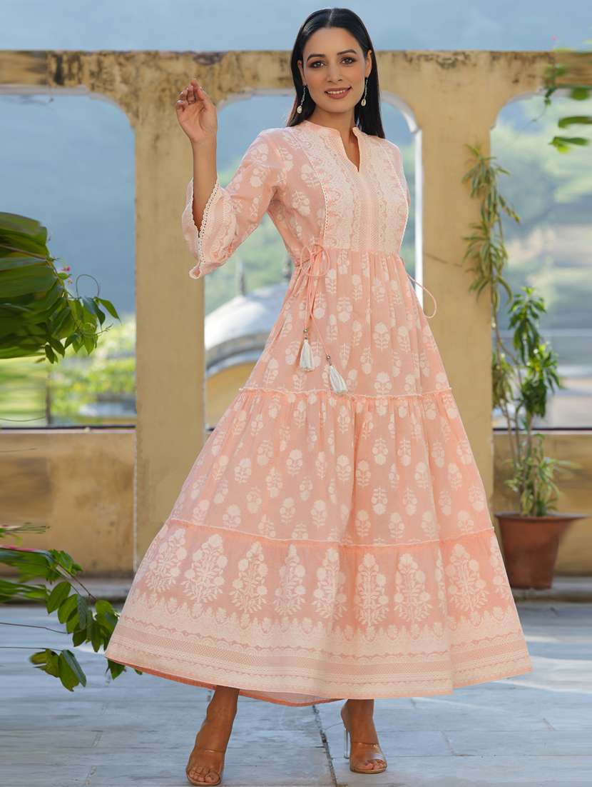 floral print sequins work  fit and flare dress with side tie