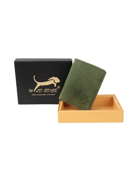 green genuine leather wallet