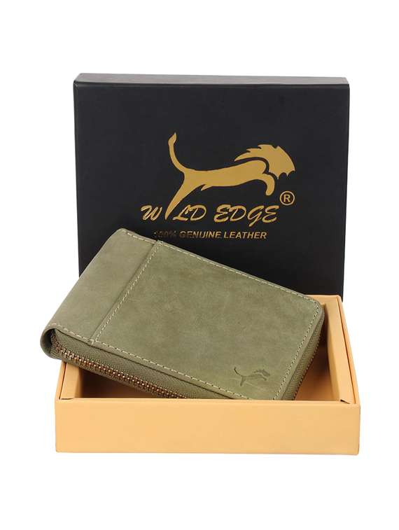 green genuine leather wallet