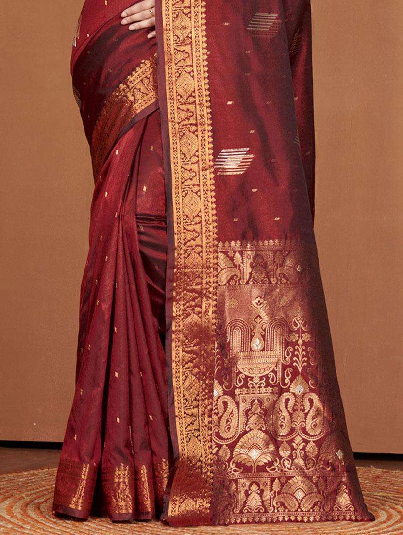 maroon self design banarasi saree with blouse - 19708632 -  Standard Image - 1