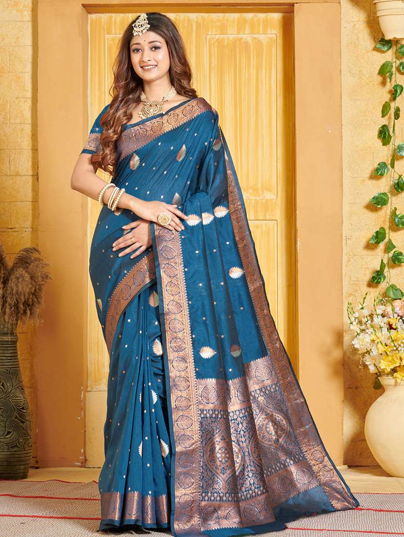 navy silk banarasi saree with blouse