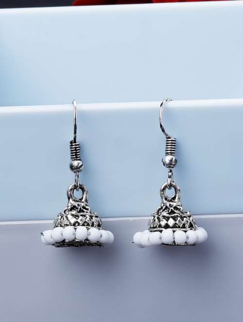white silver plated jhumka earring - 19709076 - Standard Image - 0