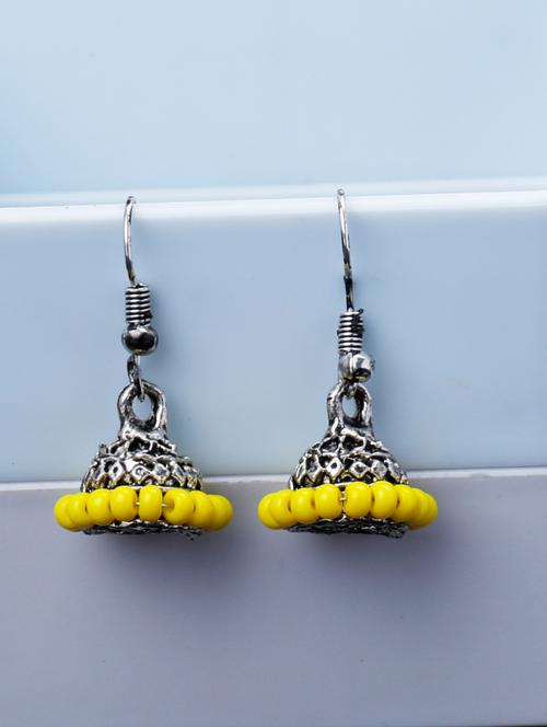 yellow silver plated jhumka earring - 19709078 - Standard Image - 0