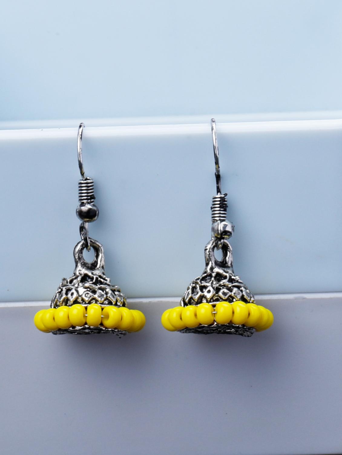 yellow silver plated jhumka earring - 19709078 - Zoom Image - 0