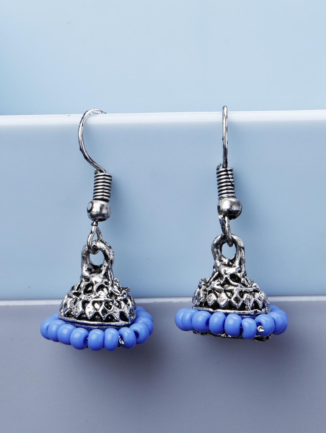 purple silver plated jhumka earring - 19709081 -  Zoom Image - 0