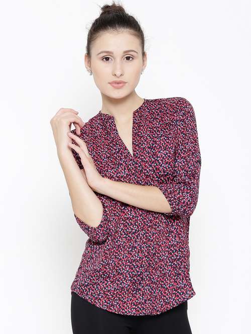 mandarin neck printed regular top - 19710494 -  Standard Image - 0