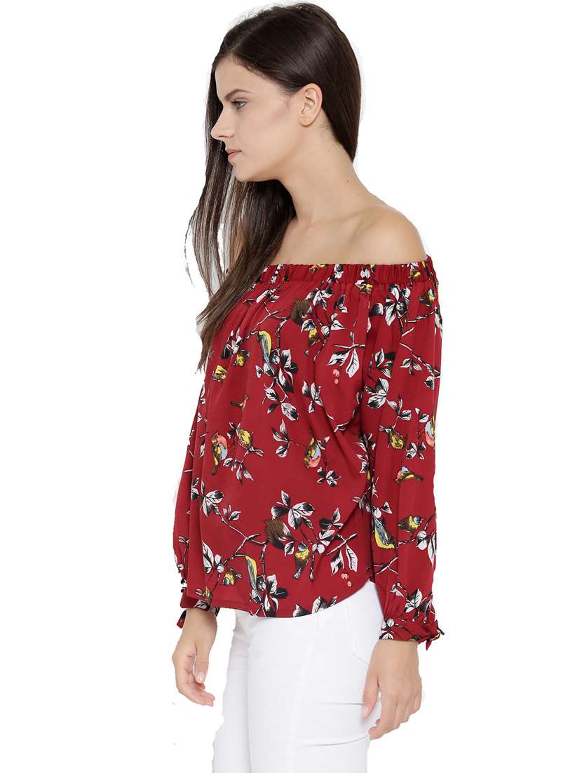 off shoulder printed regular top - 19710499 - Standard Image - 1