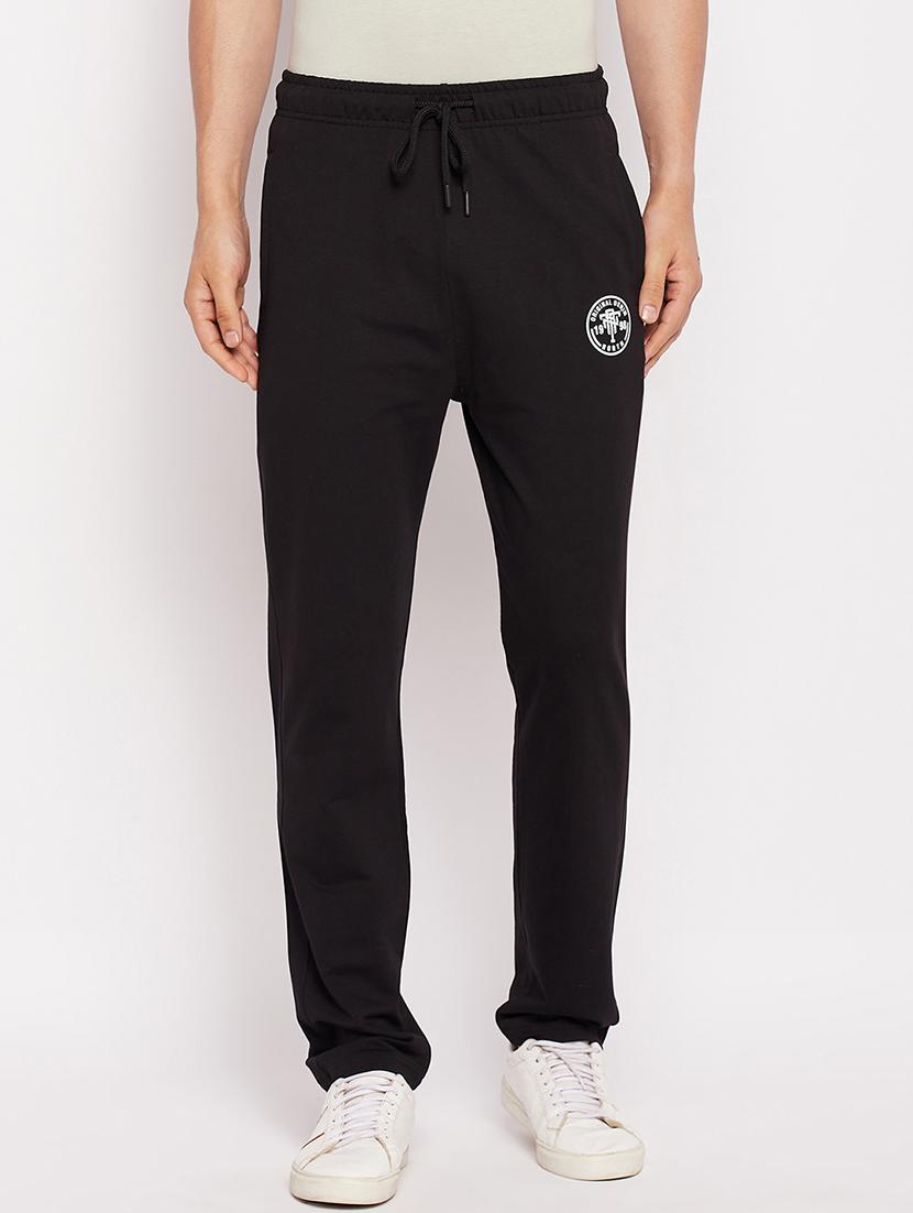 men drawstring waist solid full length track pant