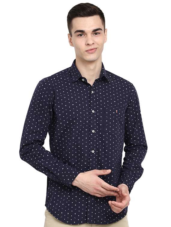 navy blue printed casual shirt