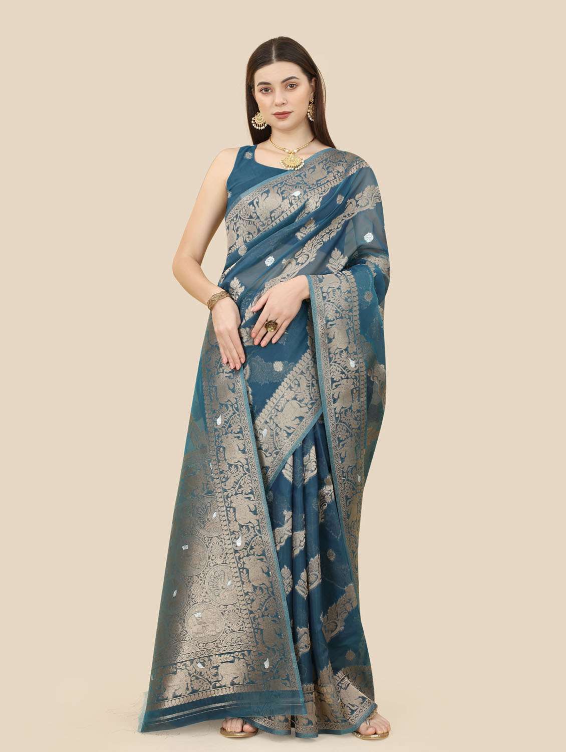 self designed woven saree with blouse - 19717880 -  Standard Image - 1
