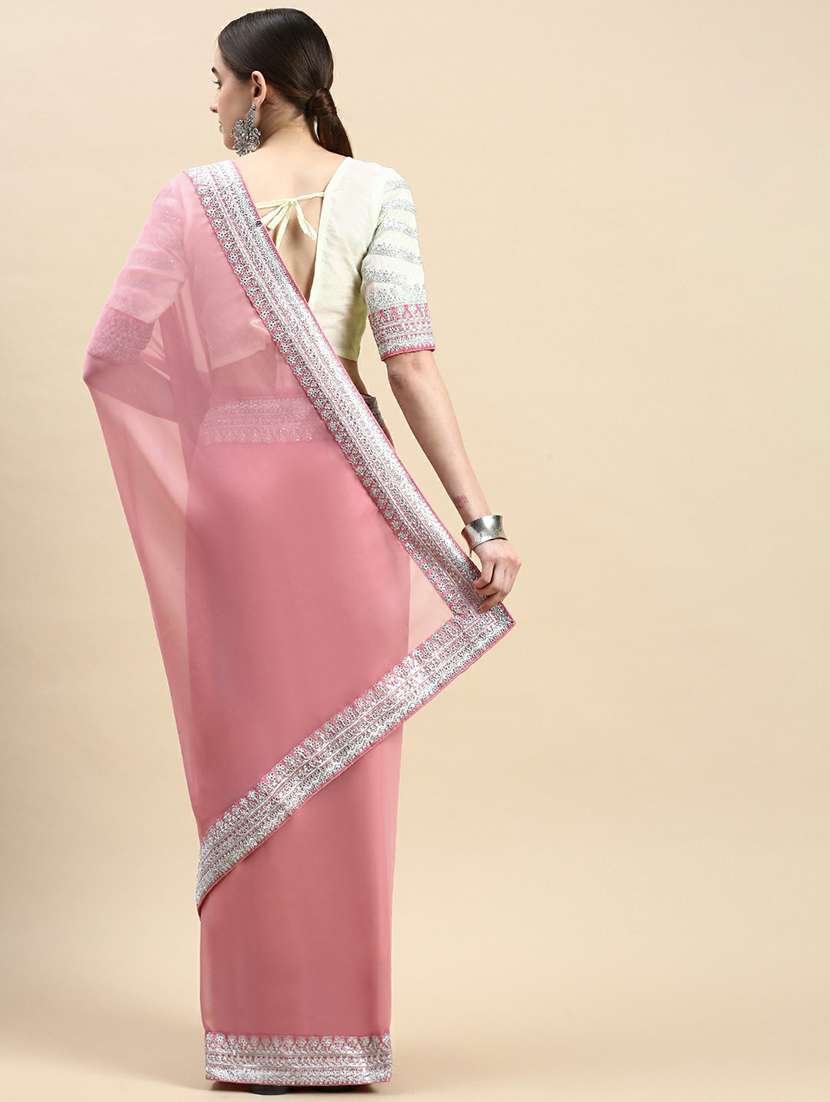 women solid with bordered saree with blouse - 19717938 -  Standard Image - 1