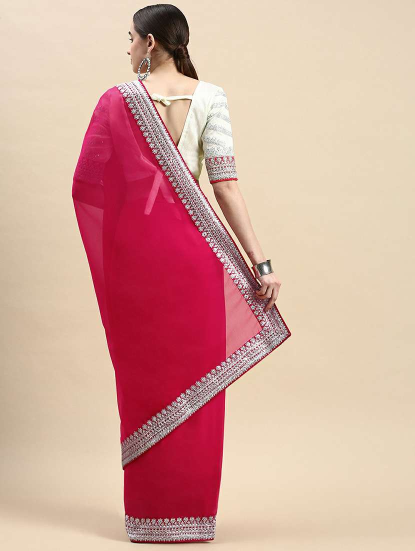 women's bordered pink colored saree with blouse - 19717942 -  Standard Image - 1