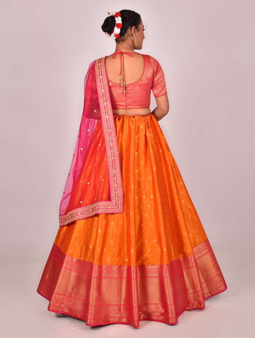 orange self design lehenga saree - 19717999 - Standard Image - 1