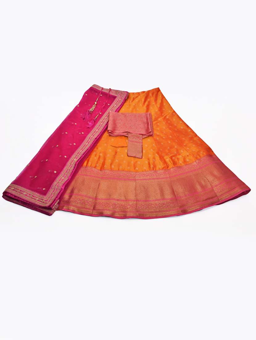 orange self design lehenga saree - 19717999 - Standard Image - 4