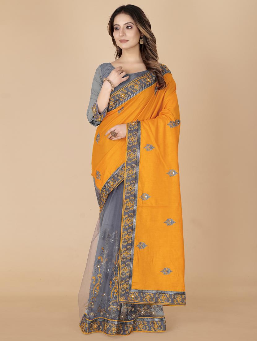 self designed half and half embroidered saree with blouse - 19718489 - Standard Image - 1