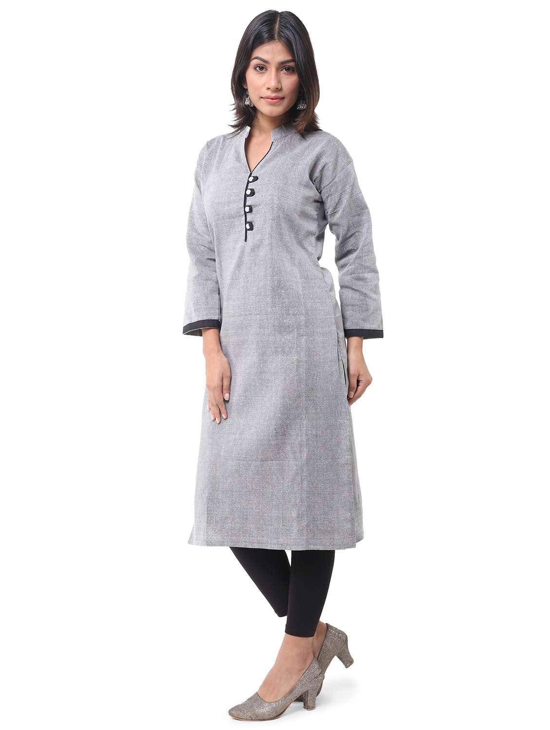 grey solid mandarin neck straight kurta - 19718735 -  Standard Image - 1
