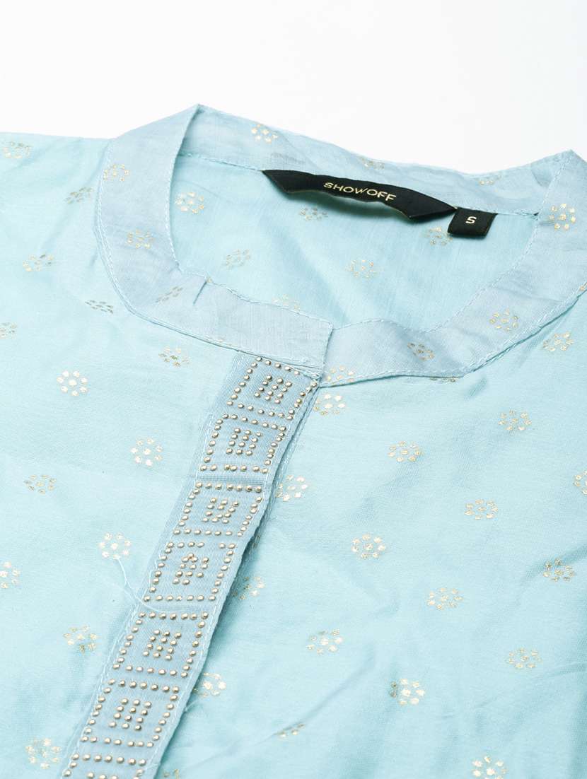 mandarin neck solid front slit kurta - 19719229 -  Standard Image - 4