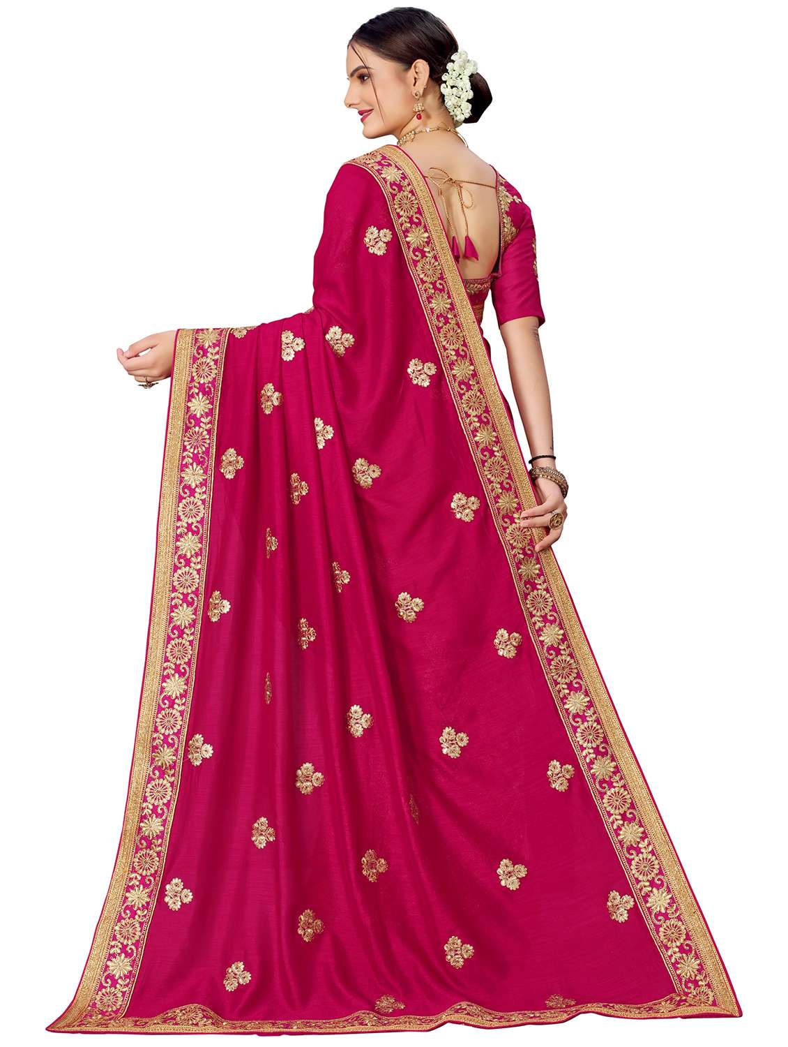 women's solid with work pink colored saree - 19719679 -  Standard Image - 1