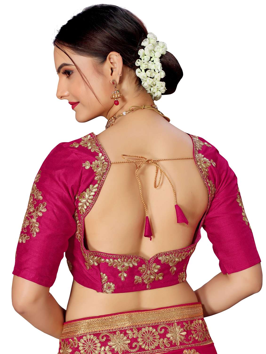 women's solid with work pink colored saree - 19719679 -  Standard Image - 4