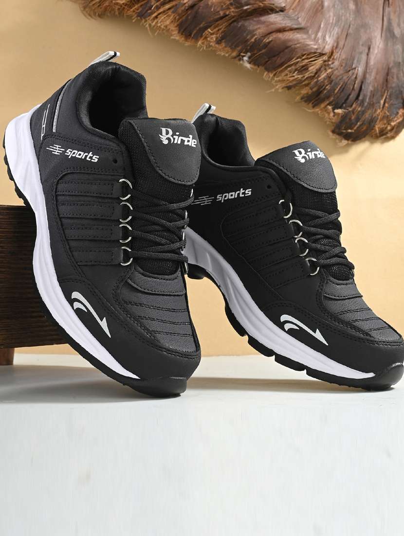 black solid lace up sport shoe