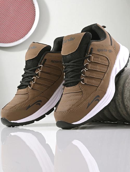 brown solid lace up sport shoe - 19720657 - Standard Image - 0