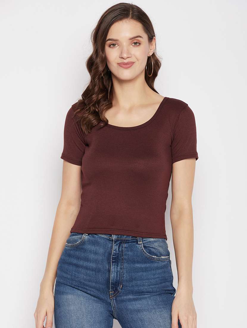 women's solid scoop neck top