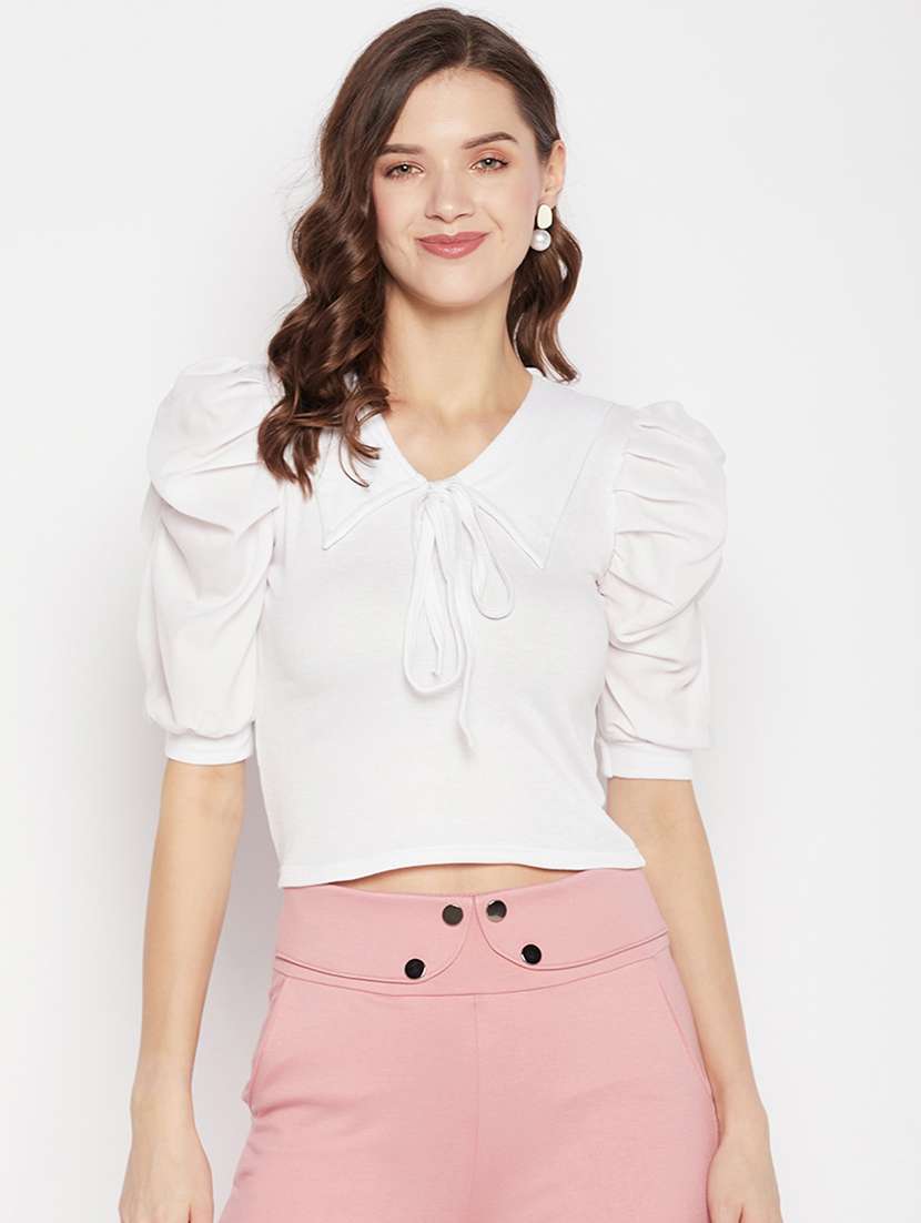 women's white v neck top