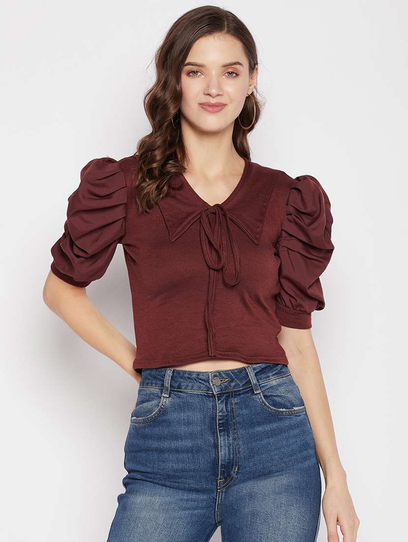 women's crop v neck top