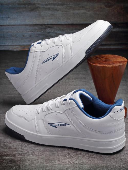 white synthetic lace up sneakers - 19724164 - Standard Image - 0