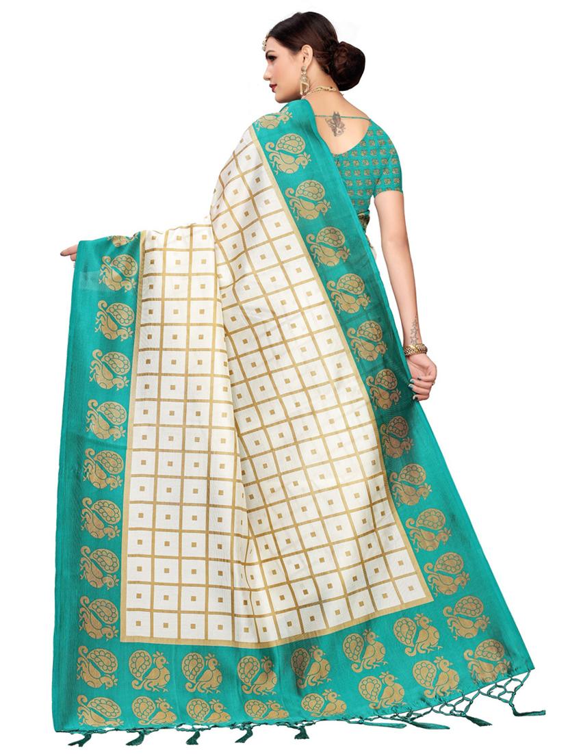 check printed saree with blouse - 19726474 - Standard Image - 1