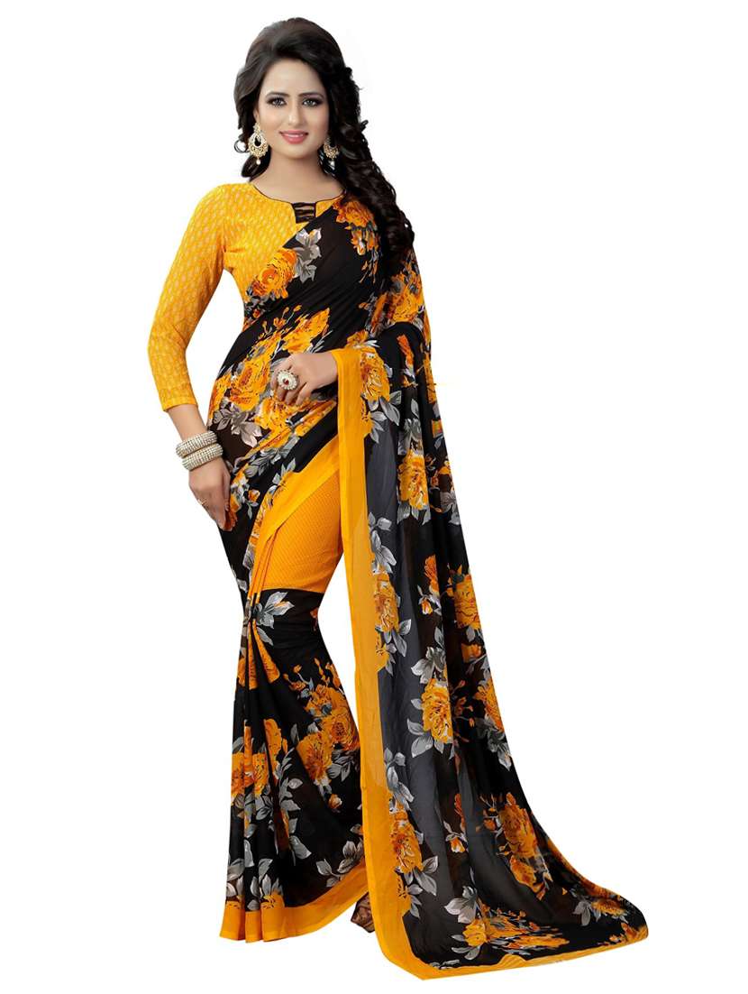women's floral black colored saree with blouse - 19726530 -  Zoom Image - 0