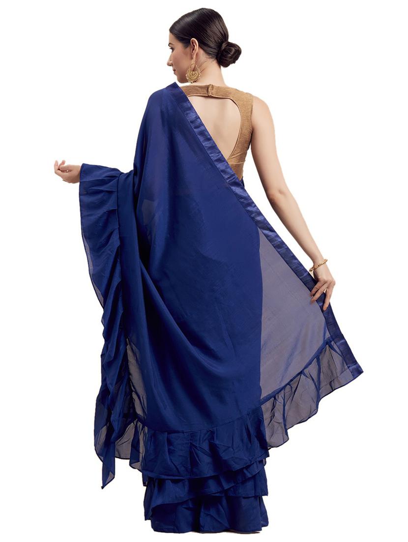 ruffled plain sareee with blouse - 19726557 - Standard Image - 1