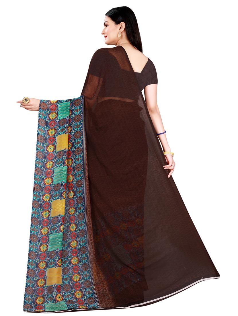 women's printed brown colored saree with blouse - 19727279 - Standard Image - 1