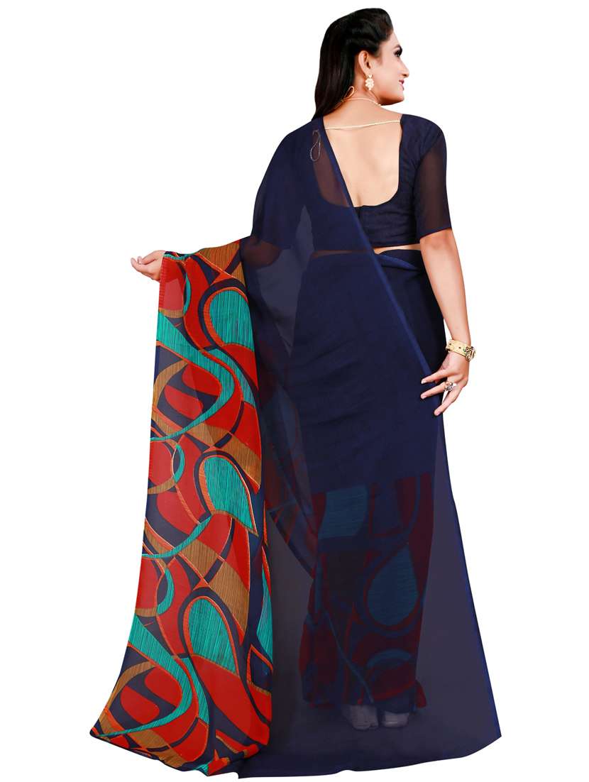 dark blue printed georgette saree with blouse - 19727281 -  Standard Image - 1
