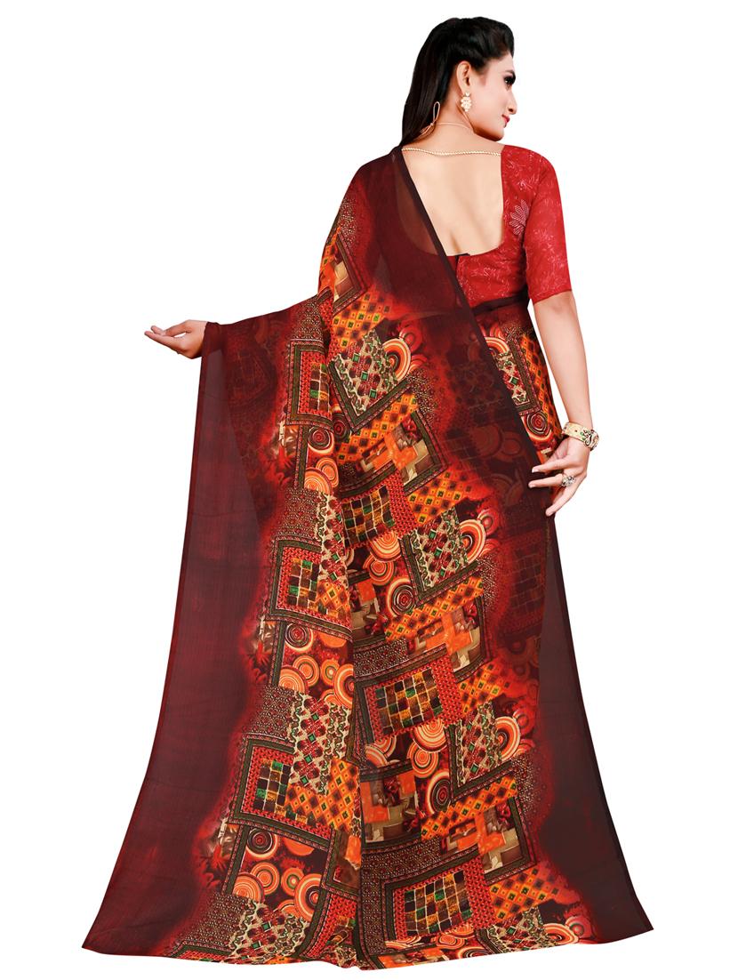 maroon printed georgette saree with blouse - 19727282 - Standard Image - 1