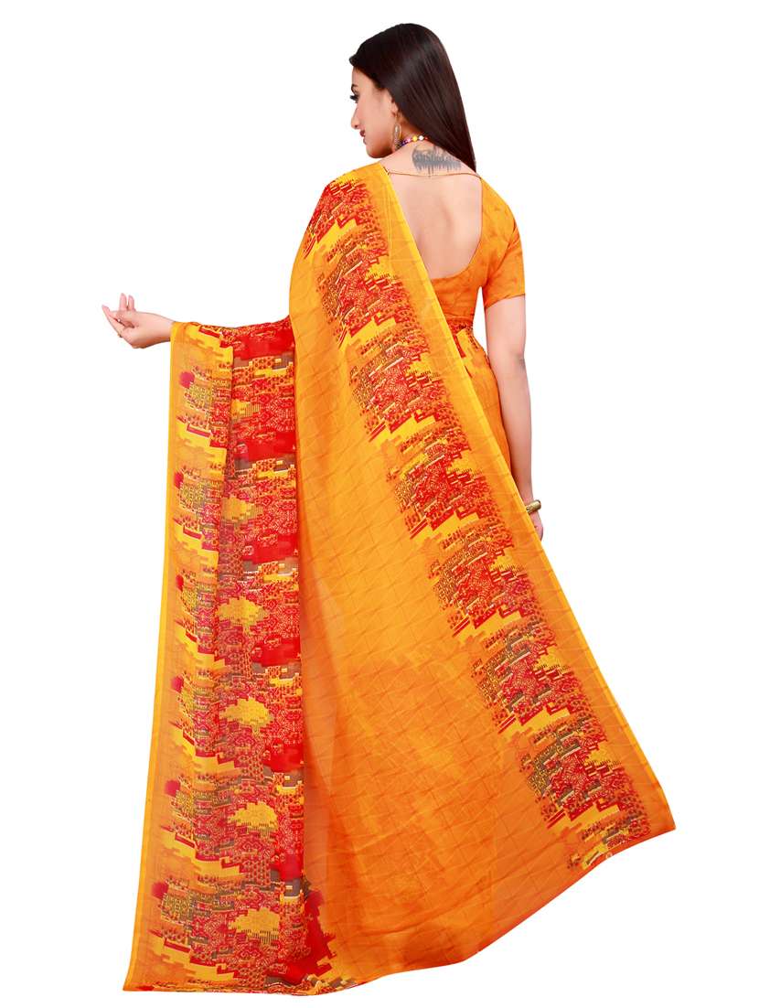 yellow printed georgette saree with blouse - 19727283 -  Standard Image - 1