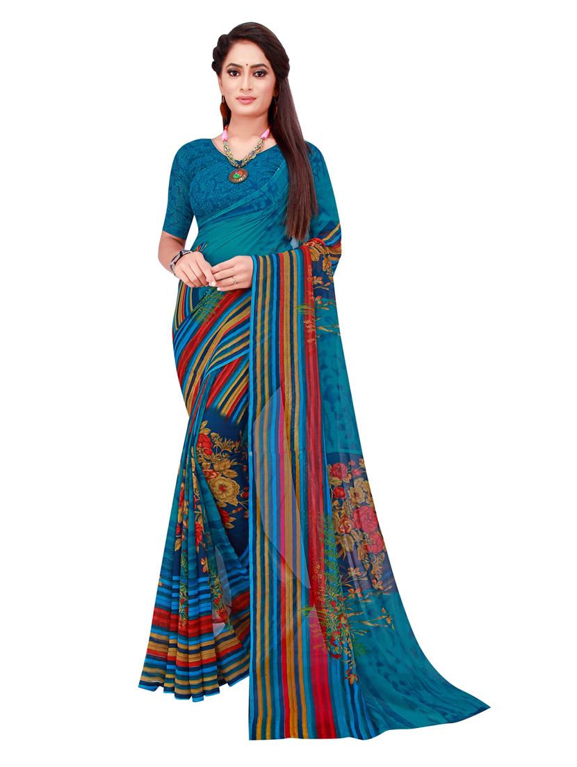 blue printed georgette saree with blouse - 19727291 -  Zoom Image - 0