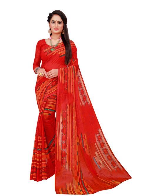 women's printed red colored saree with blouse - 19727309 -  Standard Image - 0