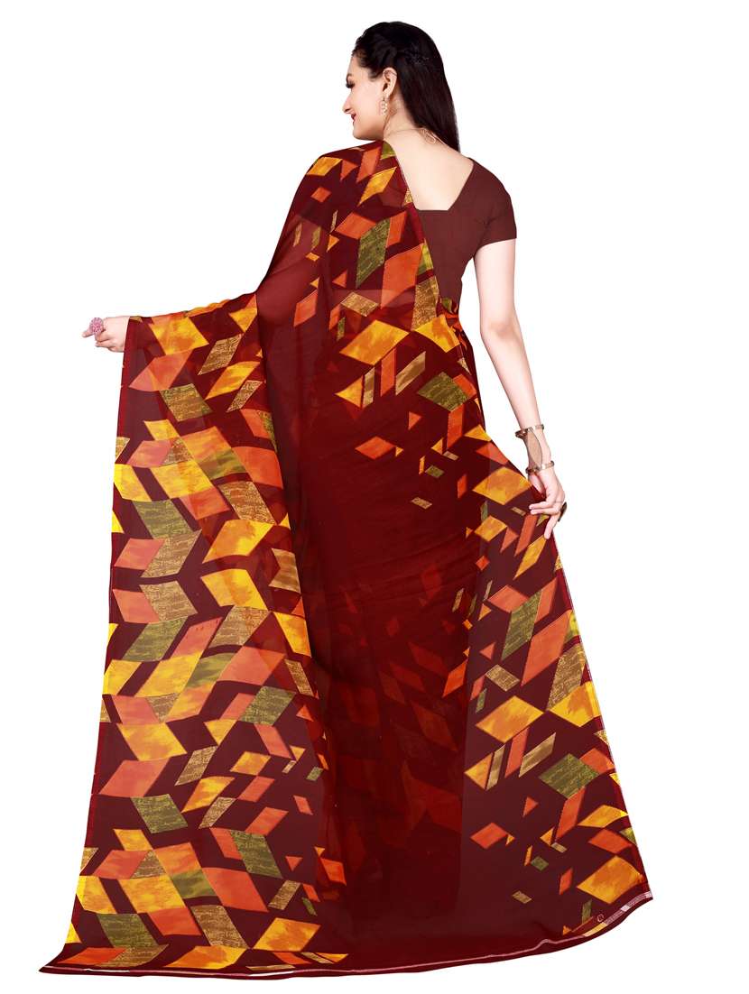 women's geometric brown colored saree with blouse - 19728557 -  Standard Image - 1