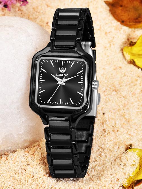 lorenz metallic black chain analogue wrist watch for women | square dial women's watch | as-124a - 19730857 -  Standard Image - 0
