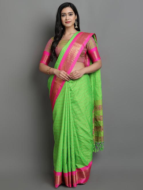 women's checks green colored saree with blouse - 19733784 -  Standard Image - 0
