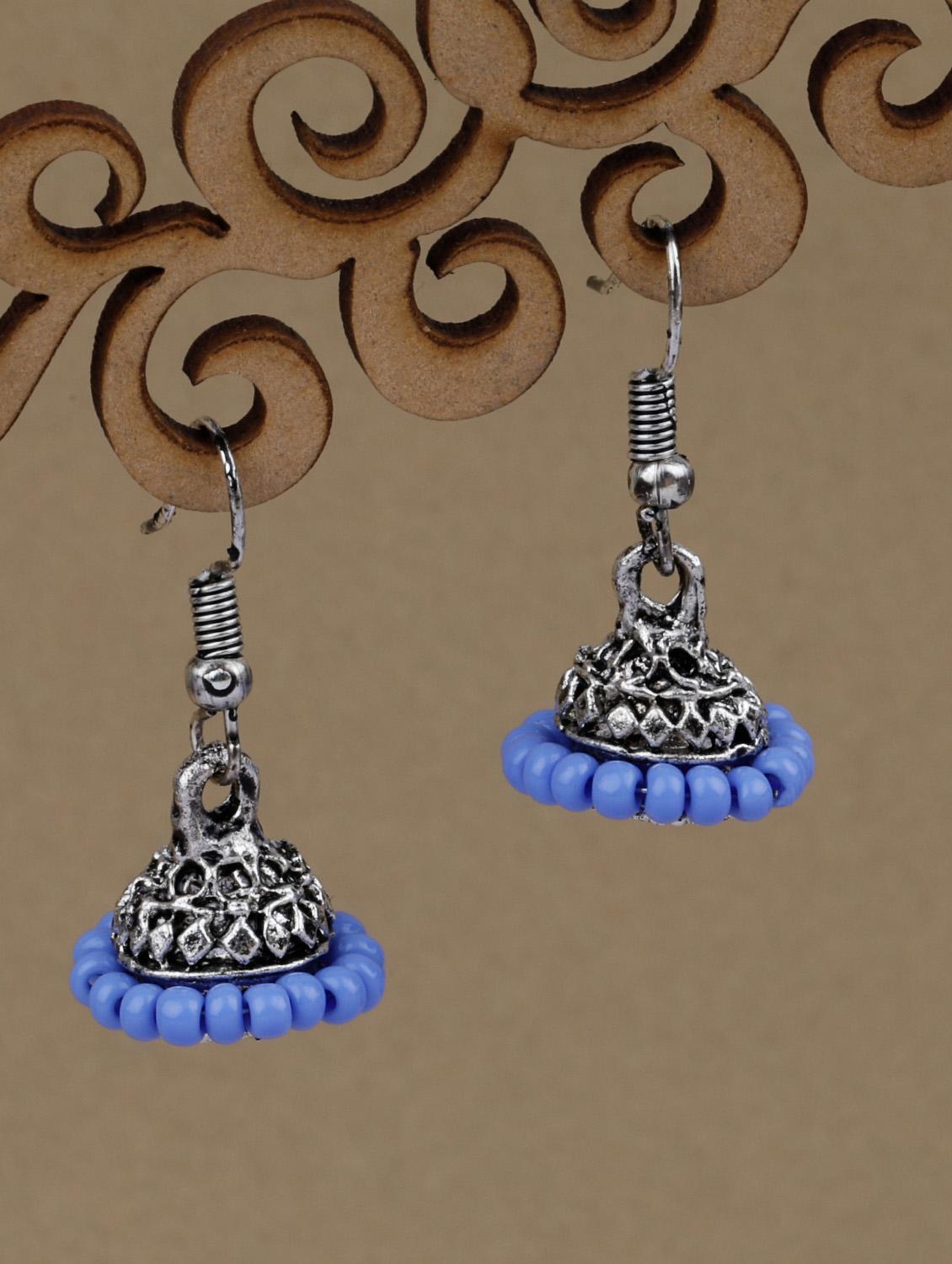 purple silver plated jhumka earring - 19734091 -  Zoom Image - 0
